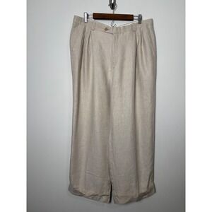 Zanetti Italian Linen Dress Pants Mens 38X28 Pleated Wide Leg Cuffed Trousers